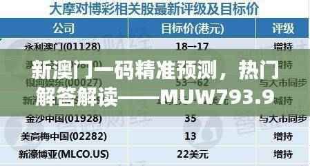 新澳门一码精准预测,热门解答解读——MUW793.9探险版
