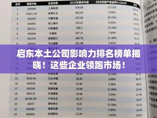 启东本土公司影响力排名榜单揭晓!这些企业领跑市场!